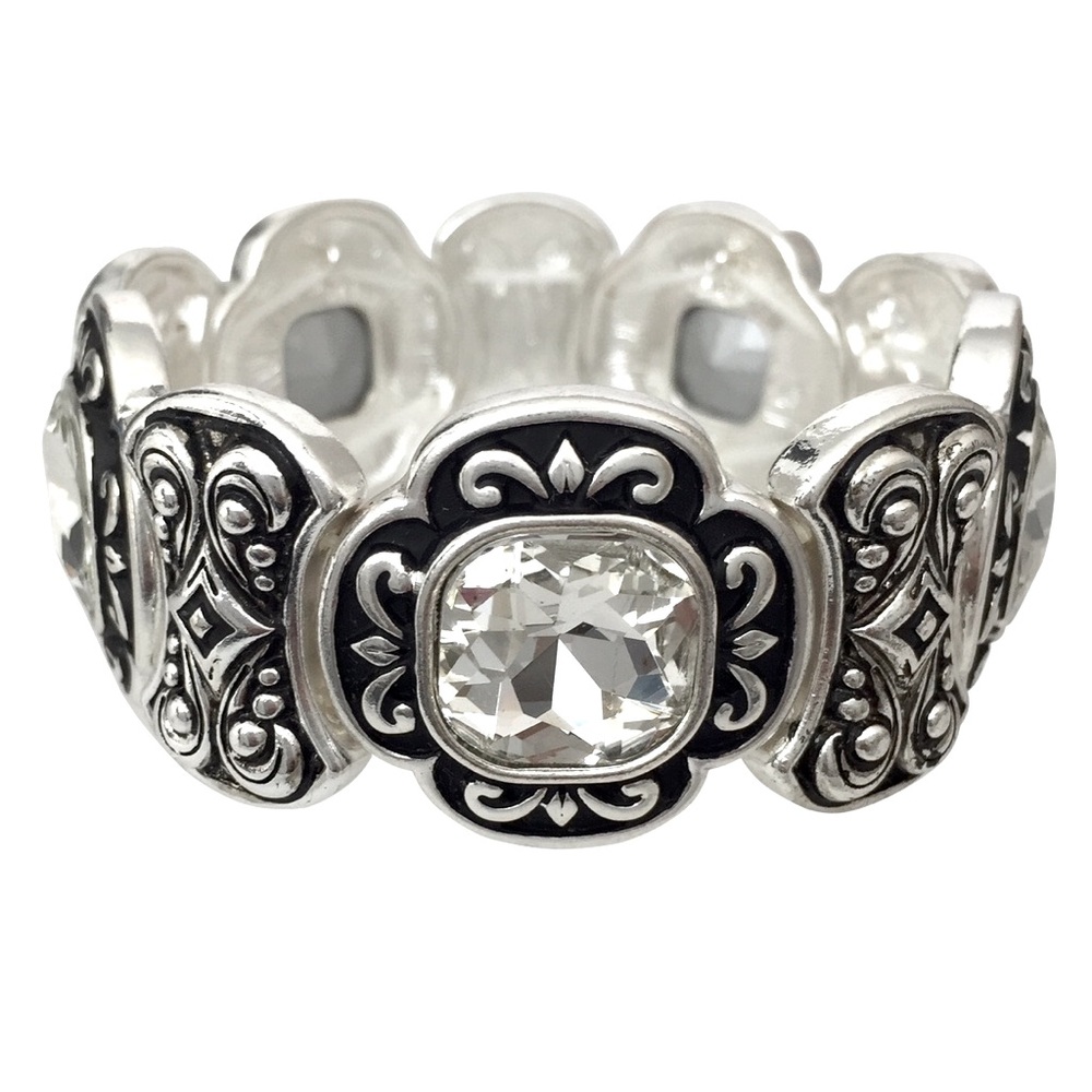 Designer Inspired Black Swirl Rhinestone Stretch Bracelet